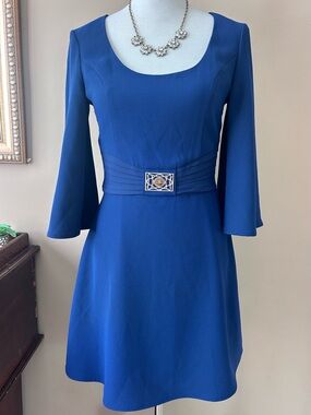 Elizabetta Franchi Blue Crepe Flare Sleeve Mini Dress Size 42 / US 6